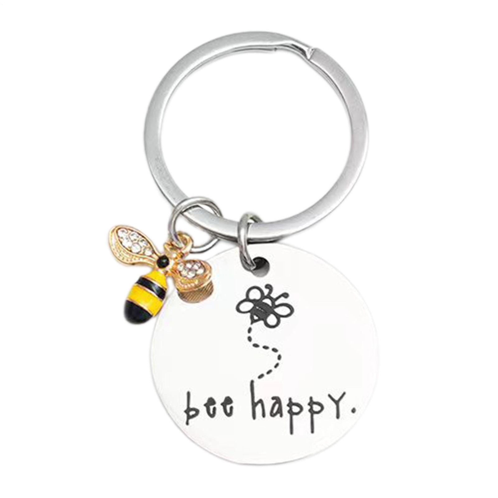Bee Happy Keyring for Women Stainless Steel Keyring Bag Charm Keychain Pendant