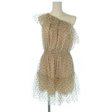 GUCCI One Side Off Shouder Dress Beige Black Dot Pattern #38 Nylon Rayon Lined