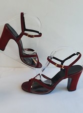 Vintage Y2K Red Suede Daisy Block Heel Sandals Clear PVC Strap Size 4