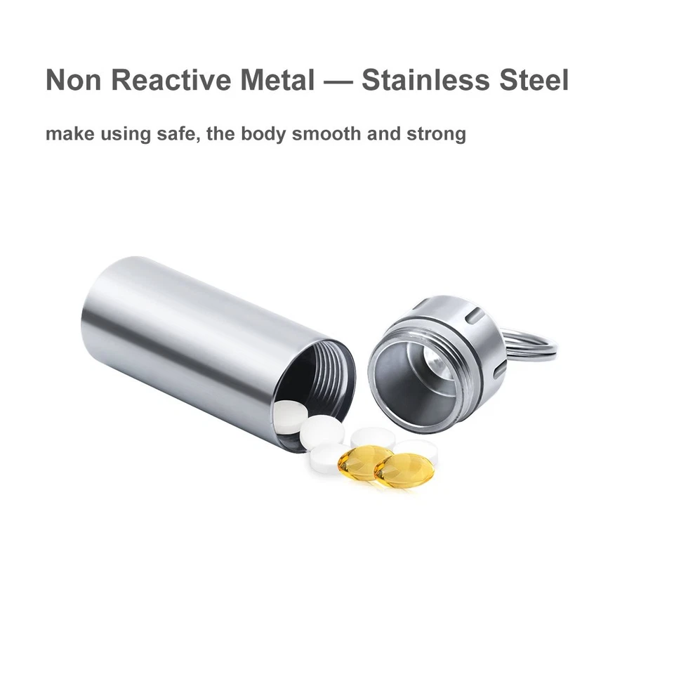 Waterproof Stainless Steel Pill Box Keychain for Travel and Camping - Image 3 of 4
