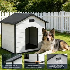Extra Large Outdoor Dog House Resin Plastic, 16mm Walls, Fits 1-2 Dogs Shelter