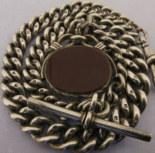 Heavy Victorian Solid Silver Albert Pocket Watch Chain & Spinner Fob Bir 1899