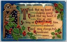 CLIFTON BINGHAM POEM Postcard EMBOSSED CHRISTMAS HOLLY REMEMBRANCE