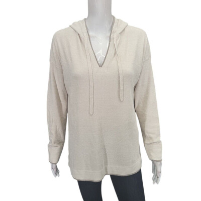 Barefoot Dreams CozyChic Ultra Lite Tipped Contrast Hoodie Medium Size Beige