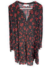 ANN TAYLOR LOFT Dress L Black Red Floral Mini Semi Sheer Grunge Long Sleeve NEW
