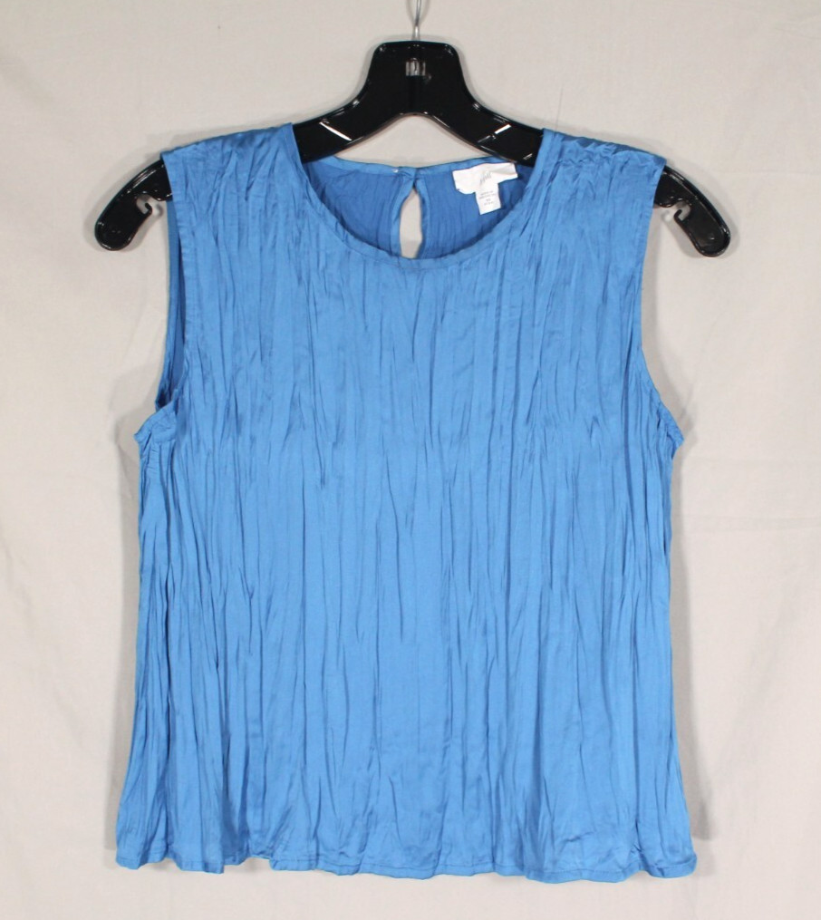 J. JILL PETITE Blue PLEATED SATIN Sleeveless BUTTON-BACK Blouse/Tank Top Sz XSP