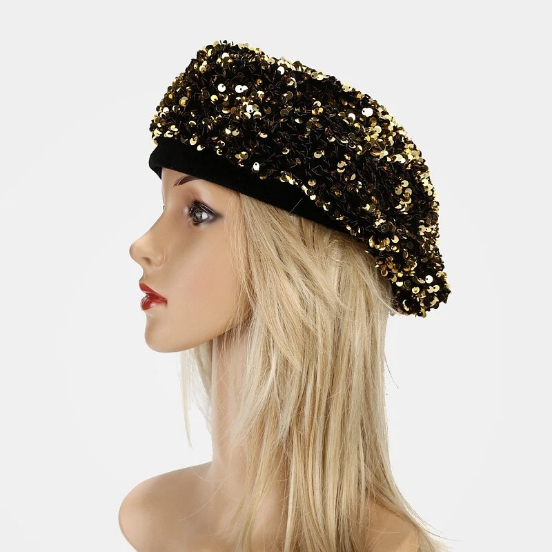Donna Paillettes Cappello Berreto Brillantini Artista Sparkle Moda Festa Club - Immagine 4 di 4