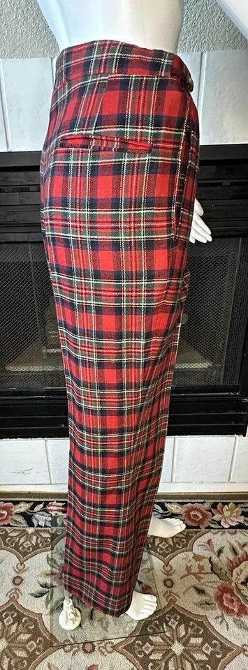 VTG Nordstrom pants in Tartan Red Plaid Wool Set For Suspenders Adj Waist 34-36” - Image 3 of 4
