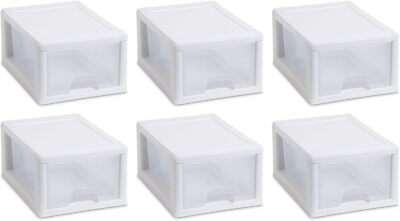 6 Quart/5.7 Liter Stacking Drawer, White Frame with Clear Drawer (6-Pack)