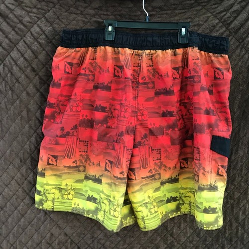 LIQUID WAVE SWIM TRUNKS Mesh Lined SHORTS MEN'S 2XL RED YELLOW - Picture 7 of 8