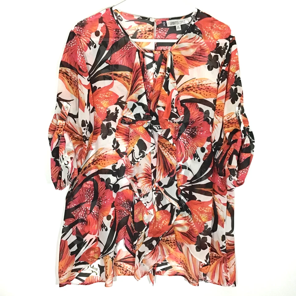 Женский каскадный топ Jennifer Lopez размер XL с оборками и украшениями в цветочек - Изображение 3 из 4