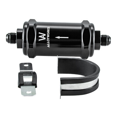 Black In-Line Fuel Filter -8AN In Out 10 Micron Replaceable Fiberglass Element.