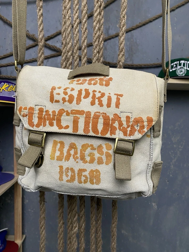 Vintage Esprit Crossbody Bag Avant Garde Beige Rare Unisex Y2K Cotton - Image 2 of 4