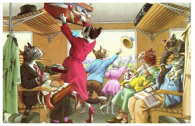 ALFRED MAINZER Eugen Hartung Cats Crowded Train Anthropomorphic Postcard 4895