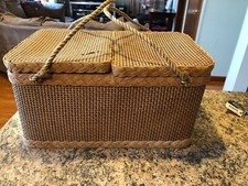 Wicker/Wood/Rattan Picnic Basket w/ Accessorie Dual Top Door Redmon Made in USA