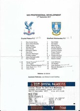 Ticket 2017/18 U23 Development League - CRYSTAL PALACE v. SHEFFIELD WED. (+ t/s)