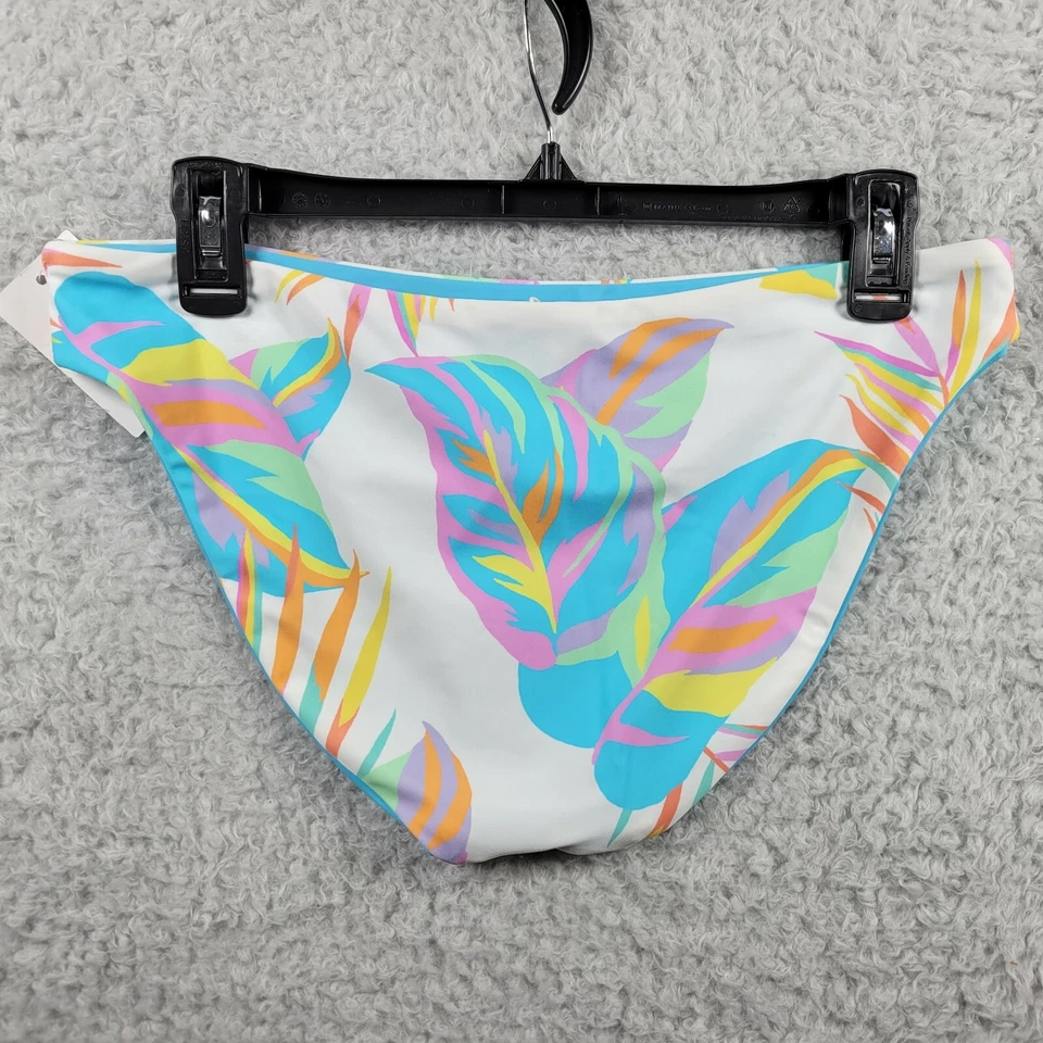 SO Bikini Bottom L 11-13 Reversible Blue Floral Solid NWT - Image 2 of 4