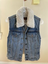 vintage guess XS denim vest with fuzzy inner lining