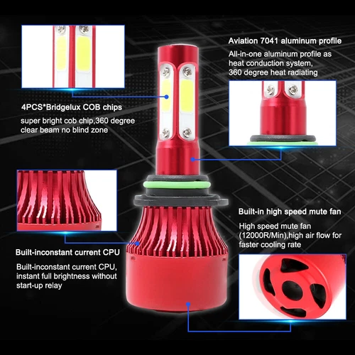 2X 4 Sides 9006/HB4 LED Headlight Bulb Kit Low Beam White Super Bright 6500K - Imagen 4 de 10