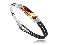Crystal Leather Bracelet With Swarovski Elements Silver Perfect Gift Crystal Leather Bracelet With Swarovski Elements Silver Perfect Gift