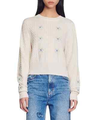 NEW Sandro Embroidered wool and cashmere-blend sweater Size 2 #S6526
