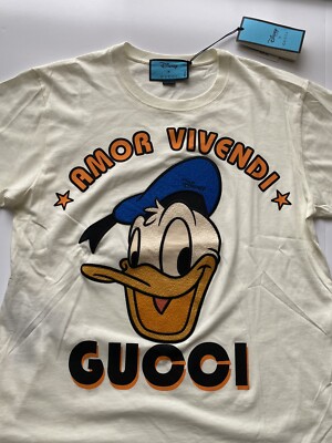 Gucci Donald Duck Amor Vivendi Ivory Jersey T-Shirt XS (Oversized