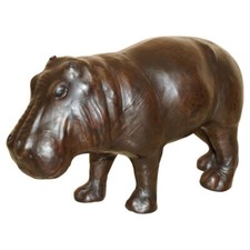 SMALL SIZED LIBERTY'S LONDON OMERSA BROWN LEATHER HIPPOPOTAMUS FOOTSTOOL