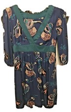 S Kimchi Blue Urban Outfitters High Waist 3/4 Sleeve Blue Floral Dress