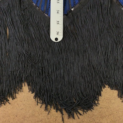 Women's Medium Blue Black Sequin Fringe Flapper Dress & Accessories 9 Pieces New - Picture 12 of 12