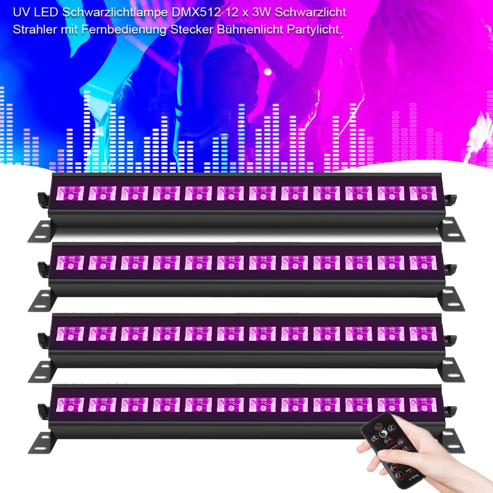 4X 72W UV Beleuchtung Schwarzlicht mit Fernbedienung LED Bar DJ Disco Partylicht - Bild 2 von 4