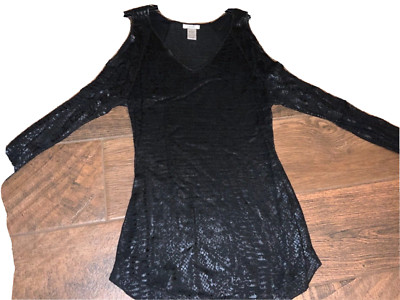 cache ladies size xs snakeprint black cold shoulder long top