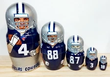 Nesting Russian dolls Dallas Cwboys 15 cm. ( 6 in). 5 dools. Hand made.