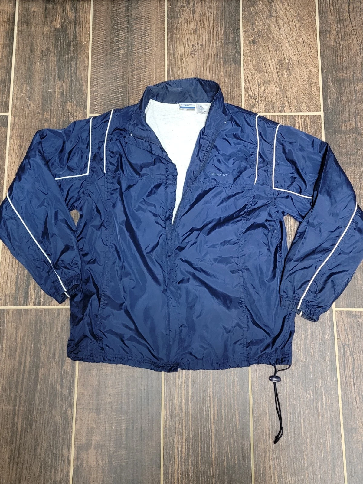 Vintage Reebok Navy Zip Up Windbreaker With Elastic Waist Size Large