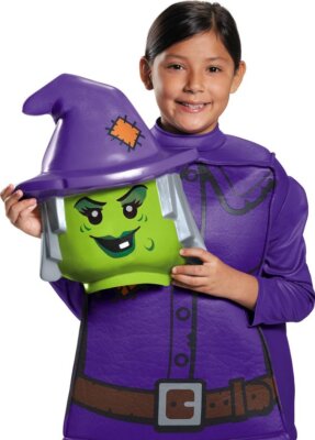  4 Tlg Halloween Lego 3D Hexe Witch Kinder Deluxe Kostüm,Kinderkostum 122-134