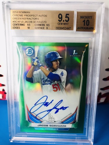 ๐ฅ2014 Bowman Chrome Green Jacob Scavuzzo Auto #49/75 Prospect BGS9.5 GEM Padres - Picture 2 of 10
