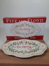 fitz and floyd christmas Sentiment Tray 11x6 Christmas Decorations, BE MERRY 