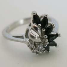 Sterling Silver Ring RJ with Black Sapphire  Simulates 3.9g Size 8 6619 