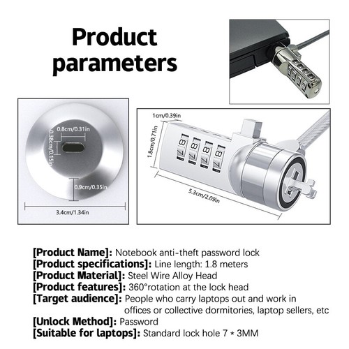 Laptop Password Lock Key Lock Anti-theft Lock Tablet Universal Security Wire - Afbeelding 2 van 14