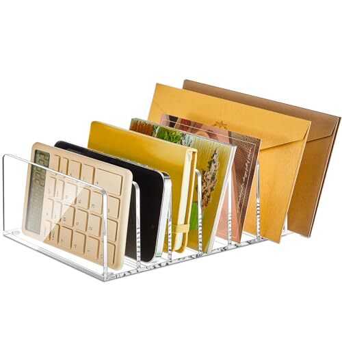 Acrylic File Holder Clear Desktop File Organizer Vertical 7 Compartment Mail-image