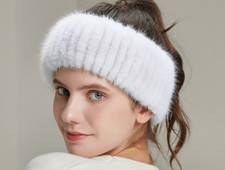 New Real White Knitted Mink Knitted Fur Headband Ear Neck Warmer Beautiful