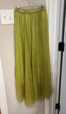 Womens Green Chiffon Maxi Skirt Elastic Waist Lined XS