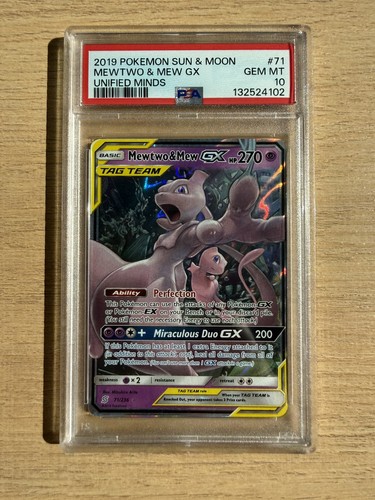 Pokémon 2019 Sm-Unified Minds Mewtwo & Mew GX 71/236 Ultra Rare Holo PSA 10