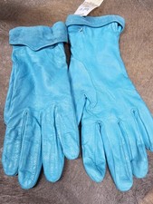 Vintage Blue Leather Lined Driving Gloves L