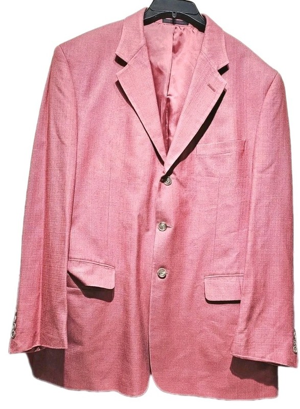 Daniel Gray-Mens Dark Coral 100% Silk 3B/NV, Casual Summer Blazer-(44.L)