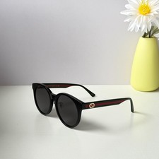 Gucci GG0416SK 002 Round Sunglasses Black Frame Green/Red Lens 55mm Women