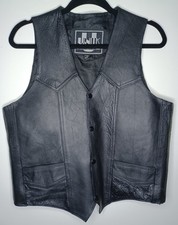 VTG Unik Snap Front Leather Motorcycle Vest Western Style Shoulder Yoke SZ 38