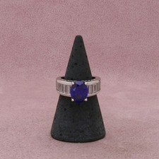 sterling silver oval-cut amethyst  baguette cz ring size 6