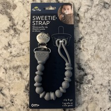 SWEETIE STRAP ITZY RITZY SILICONE PACIFIER CLIP STORM GREY BEADED 0M 
