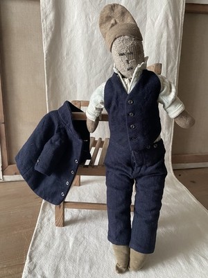 Antike Stoffpuppe in schöner alter Kleidung - 45cm/18in - alt/Teddy/Bär