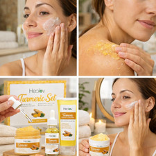 Healov Turmeric Skincare Set – Face Cleanser, Body Scrub, Cream & Facial Serum